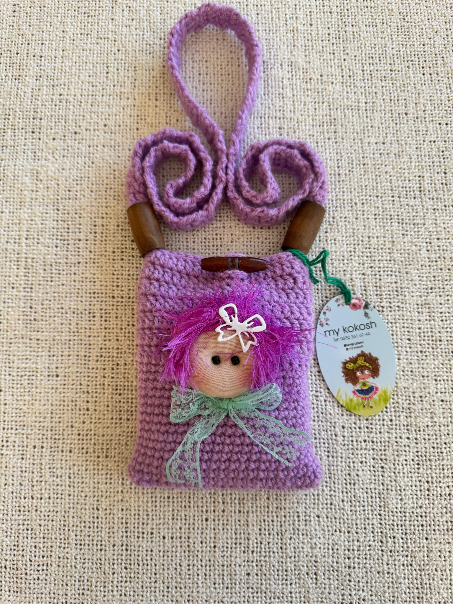 Лилава плетена чантичка с фея